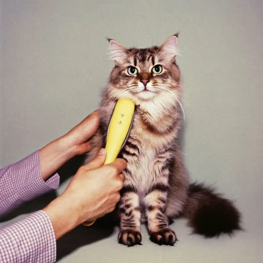 A long-haired cat being brushed